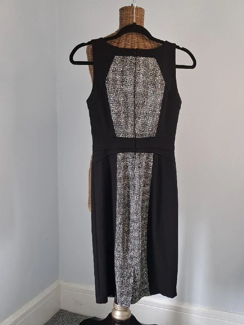 White House Black Market Black and White Tweed-Panel Midi Sheath Dress